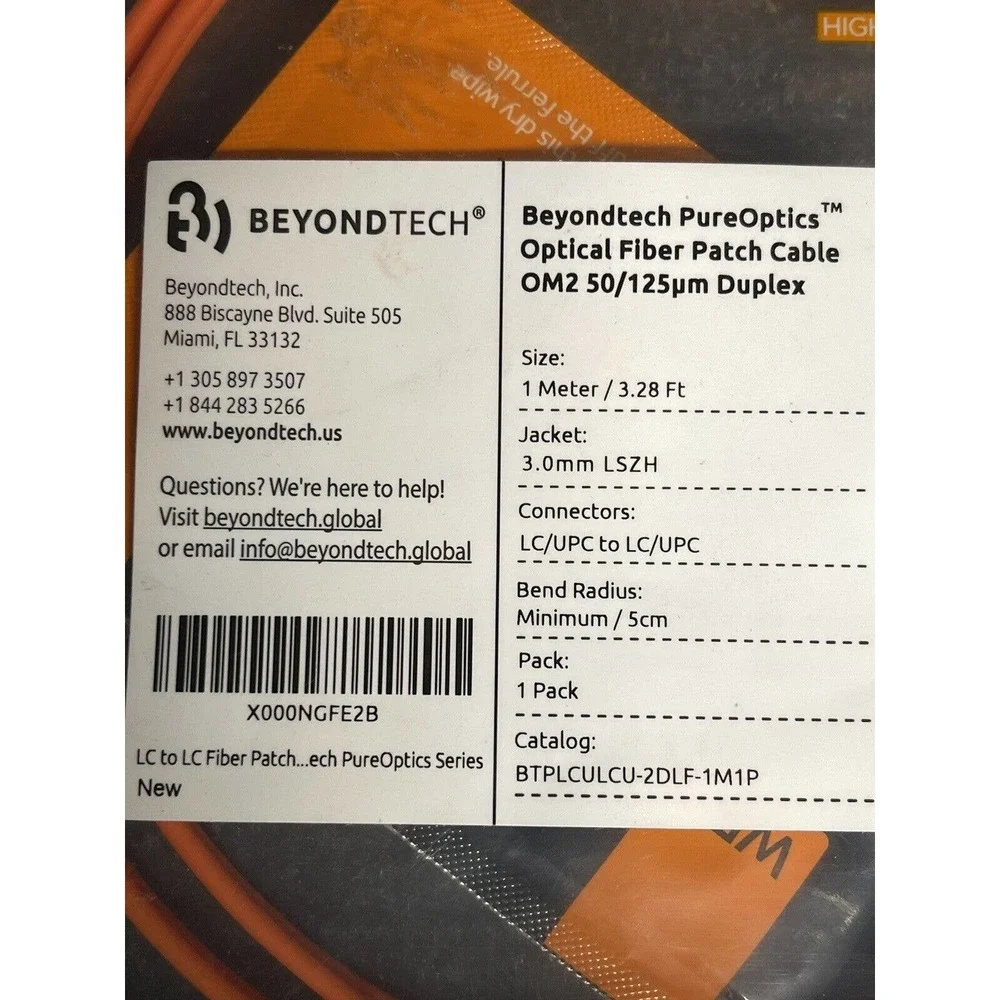 Beyondtech Pureoptics LC/UPC To LC/UPC Fiber Patch Cable OM2 50-125um Duplex
